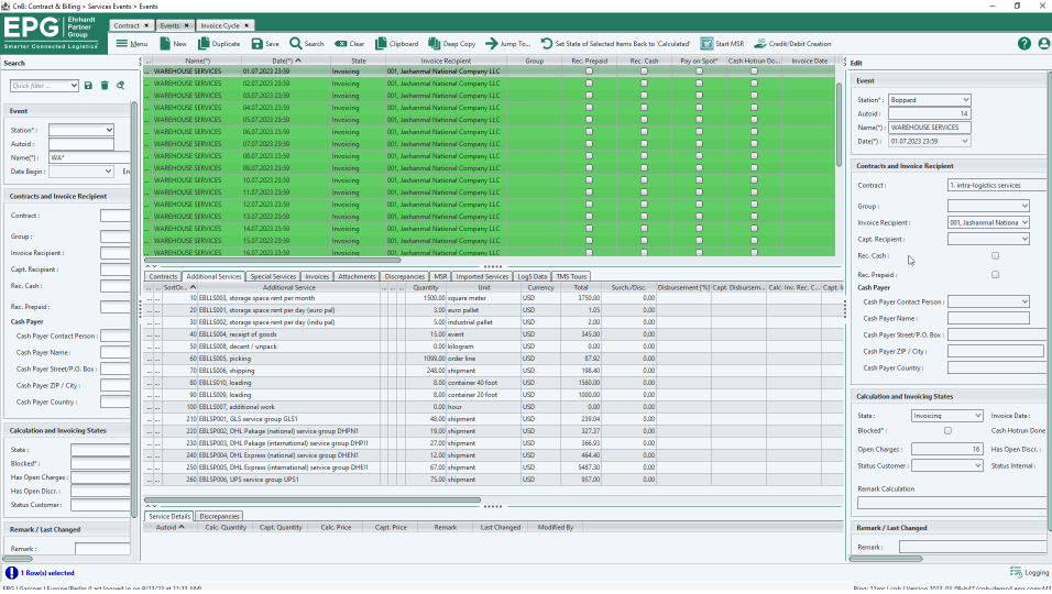screenshot of EPG Contract and Billing